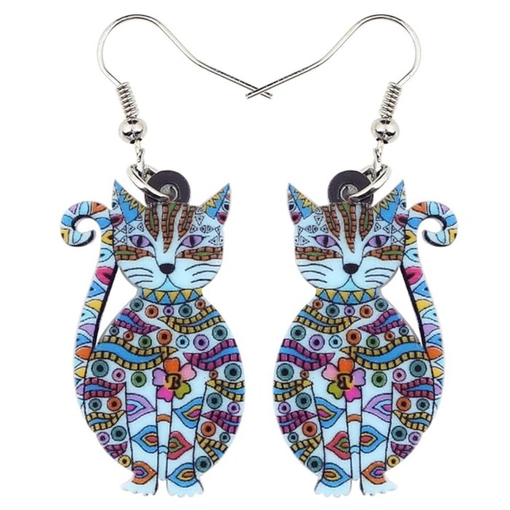 Cat Earrings Multicolor Enamel Pendant Bonsny Jewelry Gift NEW in Box